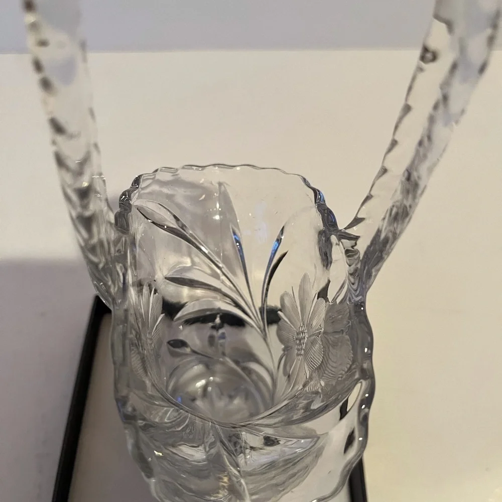 Vintage Petite Etched Glass Basket with Handle